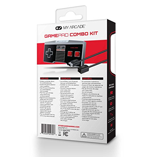 My Arcade GamePad Combo Kit - NES Wireless Controllers + 10 Foot Extension Cable for the NES Classic Edition System - style: Gamepad Combo