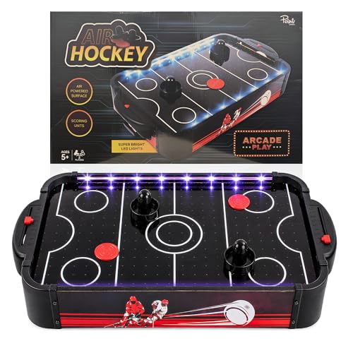 Air Hockey Game with LED Lights, Portable Tabletop Air Hockey Game & Gift for Kids & Family Fun, Air Hockey Table Game with 2 Pushers 2 Pucks, Compact Arcade Style Indoor Sports Toy for Home