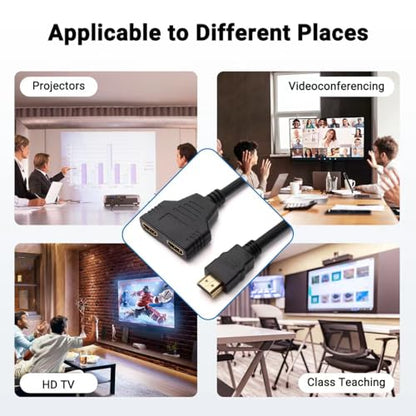HDMI Splitter Cables Male 1080P to Dual Female 1 to 2 Way HDMI Splitter Adapter Cable for HDTV HD, LED, LCD, TV, Mirror Only Support Two The Same Size TVs at The Same Time 30cm