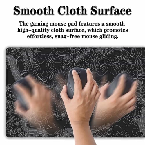 Computer Desk Pad - Black and White, Gaming Keyboard and Mouse Pad, Non-Slip Rubber Base, 35.4 X 15.7 inch for Work/Game/Office Topographic Map - color: Topographic Map Lines