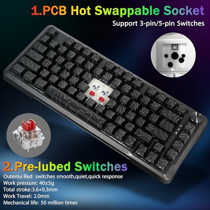 E-YOOSO 75% Wired Mechanical Gaming Keyboard, RGB Backlit, Red Switches | Hot Swappable Pre-lubed, Gasket Structure, Knob Control, Quiet Portable Compact Custom for PC, Black - color: Black, Red Switch