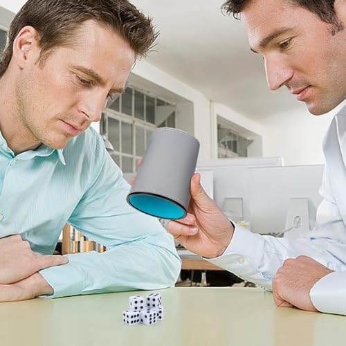 Felt-Lined PU Leather Dice Cup Set, 6 Quiet Dice Shaker Cups with 36 Dices for Bar Party Yahtzee Farkle Dice Games, Grey and Blue - color: Grey and Blue