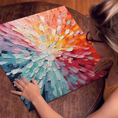 Impossible Puzzles 1000 Piece, Colorful Hard Difficult Puzzle for Adults, Gradient Rainbow Challenging Jigsaw Art Painting - style: Color Explosion