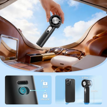 Portable Handheld Small Turbo Fan with Ice Cooling, Black | 5 Gear Strong Airflow, LED Display, 3000mAh Rechargeable Battery, 20000 RPM Powerful, Up to 12 Hrs,for Travel,Outdoor, Makeup - color: Black