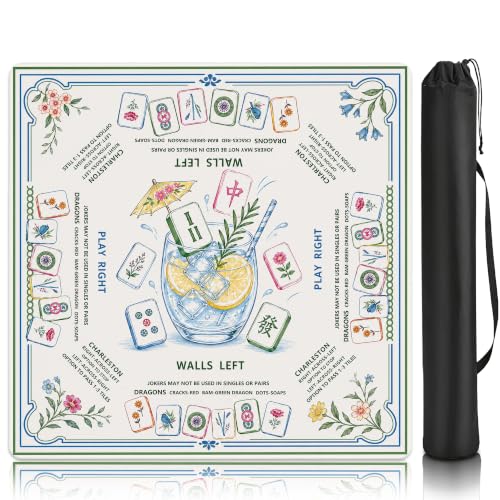 Summer Garden Mahjong Mat with Rules Non-Slip Noise Reduction Gaming Mats with Carrying Bag, American Mahjong Table Cover for Poker Board Card Games Dominoes, 31.5” x 31.5” - color: Summer Mahjong Garden