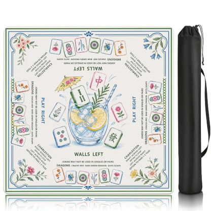Summer Garden Mahjong Mat with Rules Non-Slip Noise Reduction Gaming Mats with Carrying Bag, American Mahjong Table Cover for Poker Board Card Games Dominoes, 31.5” x 31.5” - color: Summer Mahjong Garden