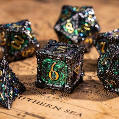 Cusdie 7Pcs Metal Dice with Metal Box, Dagger Design Polyhedral DND Dice Set, for Role Playing Game D&D Dice (Black Nickel) - color: Dagger-black Nickel