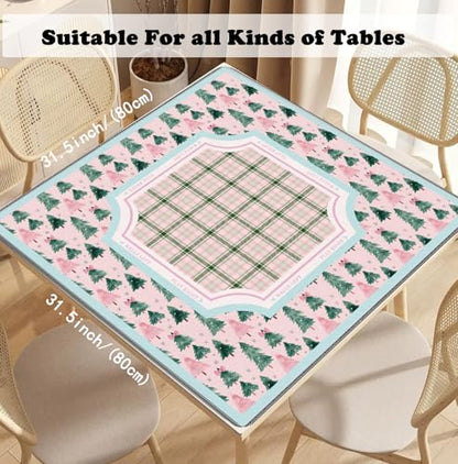 Christmas Tree Mahjong Mat 31.5" x 31.5", Pink and Green Plaid Christmas Non-Slip Noise Reduction Mahjong Table Cover Accessories and Supplies for Dominoes Poker Card Board and Tile Games Gifts - color: Christmas Tree Mahjong