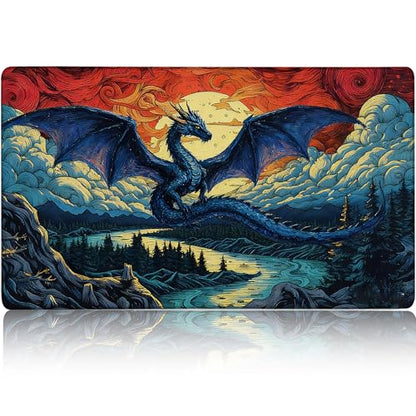 MTG Playmat TCG Card Game Mat Magic The Gathering Play Mat 24x14 Inch - color: Ember Skies Blue Dragon