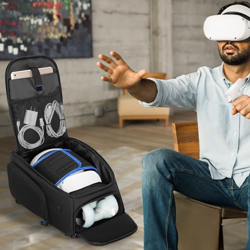 PGmoon Carrying Bag Compatible with Oculus Meta Quest 2/Quest 3/Quest 3S | Travel Backpack Case with Lots of Space for Accessories (Patent Design)