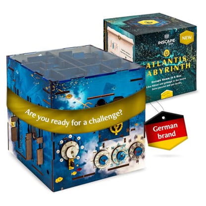 INSCAPE Atlantis Labyrinth Puzzle Box - Escape Room Game in A Box for Adults - Cluebox - Maze - Mind Puzzles for Adults - 3D Wooden Puzzle Boxes with Hidden Compartments | Cluebox 3D Wooden Maze Mechanism With Hidden Compartments - Challenging Brain Tease