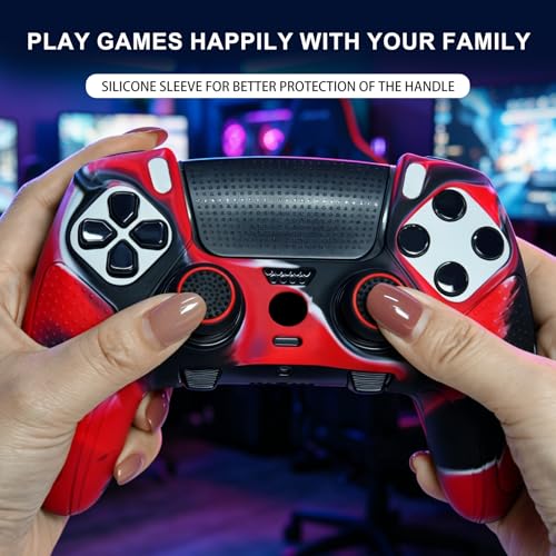 Red Black Anti-Slip Controller Skin,Studded Edition Protective Silicone Cover Skin Grips Compatible with ps5 dualsense EDG and 6 PCS Thumb Grips Caps. - color: Red Black