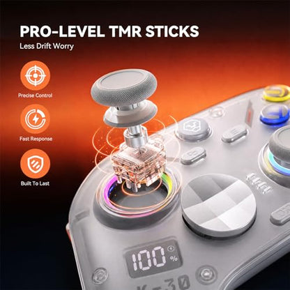 Aolion Gaming K30 TMR Wireless Gaming Controller for Switch 2/Switch/PC/iOS/Android, Zero Drift Joysticks, 1000Hz Polling Rate, Hall Effect Triggers, Swappable ABXY Buttons, RGB Lighting, Programmable Back Buttons - color: White