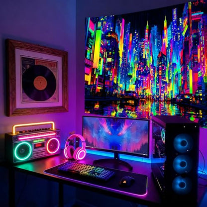 KKYEJLQYI UV Reactive Tapestry, Black Light Neon Wall Tapestry, Luminous Space Tapestry, Bedroom, Living Room, Game Room Decoration Large Tapestry, Cyber City - color: City-4