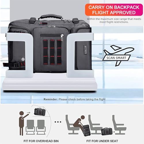 WITZMAN Carry on Travel Backpack for Men Airline Approved Fits 16" Laptop | Nylon 3 in 1 Luggage Duffle Bag with USB Charging Port, Shoe Compartment, For Weekend Getaway, Overnight Trip, B682 Grey - color: 03.silvery Grey