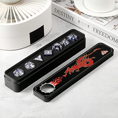 Dice Set D&D,DNDND Metallic Stripes Dice with Gift Case for Dungeons and Dragons DND (Nickel-Plated with Blue Stripes) - color: Stripe Blue