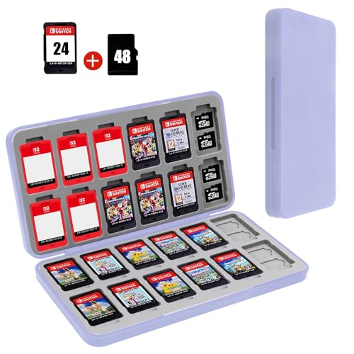 FYY Nintendo Switch Game Case Holder for Switch 2 Cartridge, Light Purple | 24 Game Card Slots & 48 Micro SD Card Slots, Hard Shell, Silicone Lining - color: B-Light Purple