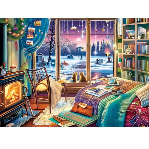 500 Pieces Puzzles for Adult,Snow Winter Cat Animal Jigsaw Puzzle 500 Piece | Warm Room Puzzle 500 Piece for Adults Teens Seniors,Funny Puzzle Games Family Activity Home Decor Wall Art 20.5x15IN - style: Snow Cat