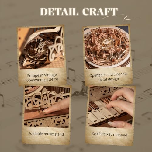 3D Puzzles for Adults, Wooden 3D Puzzle Model Time Piano Music Box Toys Building Kits, DIY Wood Crafts Cool Toy Hobbies for Men Women, Creative Assembly Gifts ﻿