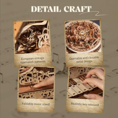 3D Puzzles for Adults, Wooden 3D Puzzle Model Time Piano Music Box Toys Building Kits, DIY Wood Crafts Cool Toy Hobbies for Men Women, Creative Assembly Gifts ﻿