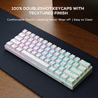 RK ROYAL KLUDGE RK61 60% Mechanical Keyboard with Coiled Cable, 2.4Ghz/Bluetooth/Wired, Wireless Bluetooth Mini Keyboard 61 Keys, RGB Hot Swappable Red Switch Gaming Keyboard with Software - White - color: White, size: Hot-swappable Red Switch