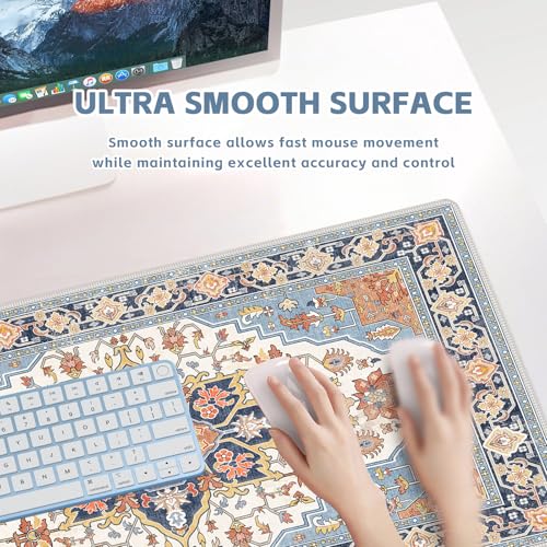 Baziabbo Cute Desk Mat,XXL Extended Large Mouse Pad,Gaming Mousepad with Stitched Edge,Non-Slip Rubber Base Keyboard Desk Pad for Home Office Study Game (Blue) - color: Blue
