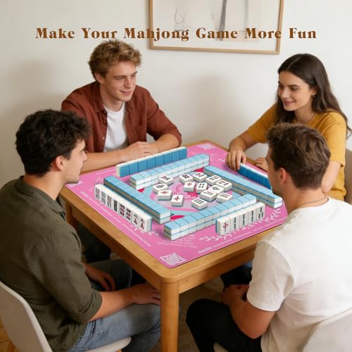 Pink Mahjong Mat 31.5"x31.5" American Mahjong Mat for Table with Printed Rules and Carry Bag Non-Slip Noise-Reducing Mahjong Table Mat Gift for Women (Pink) - color: Pink