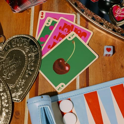 ban.do Set of 2 Decks of Playing Cards, Cherry & Stripes | Set of Two 52-Count Standard Card Decks with Storage Box, Cute Fruit Theme Playing Cards in Decorative Case