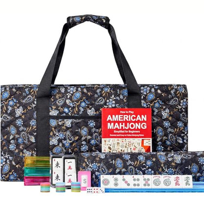 Jongyance American Mahjong Game Set, Mahjong Tile Set, Blcak Bag,166 White Tiles, 4 All-in-One Color Rack/Pushers, 100 Chips, 1 Wind Indicator - color: Black