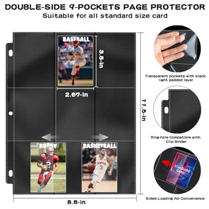 450 Pockets Trading Baseball Card Sleeves Binder, 25 Pages Double-Sided Protector Sports Card Binder Fit for MTG YU-GI-OH Cards, Football Cards, Game Cards, Standard Sized Cards for 3-Ring Binder - size: 450 Pockets