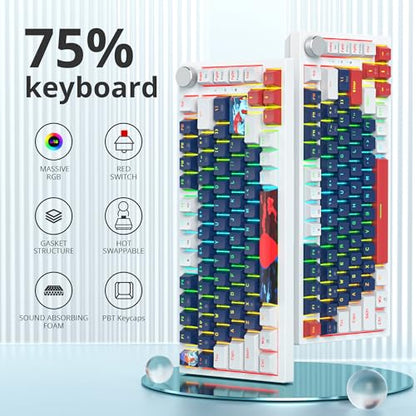 Guffercty kred 75% Percent Blue Wired Keyboard Gasket Mount, Hot-swappable RGB Mechanical Gaming Keyboard Programmable with Knob for Mac/Win (82 Blue Earth) - color: 82 Blue Earth