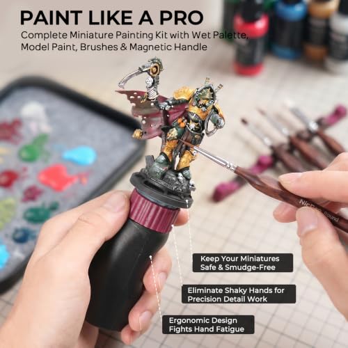 Nicpro All-In-One Miniature Painting Kit with 72 Model Paints & Wet Palette | Stay Wet Palette, Magnetic Painting Handle, 25PCS Detail Paint Brushes Drybrush with Bag, Sponges, Pallet Paper, Brush Holder - color: 72 Model Paint + Wet Palette