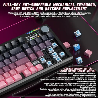 LINGBAO K98 PRO Mechanical Keyboard Wireless, with Screen & Knob,RGB Gaming Keyboard, Tri-Mode BT5.0/2.4GHz/USB-C, Gasket Mount Hot-Swappable Linear Switches Gamer Keyboards for PC/Mac/Linux/Android - color: K98Pro | 10000mAh | Gradient Black Pink