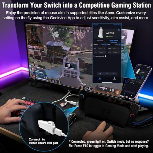 AX200 Keyboard and Mouse Adapter for PC, Keyboard Adapter Compatible with Nintendo Switch & PC, AX200 Converter for Playing FPS/TPS Games, App Customize Recoil, Smart Rocker, Aim Assist, Sensitivity