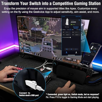 AX200 Keyboard and Mouse Adapter for PC, Keyboard Adapter Compatible with Nintendo Switch & PC, AX200 Converter for Playing FPS/TPS Games, App Customize Recoil, Smart Rocker, Aim Assist, Sensitivity
