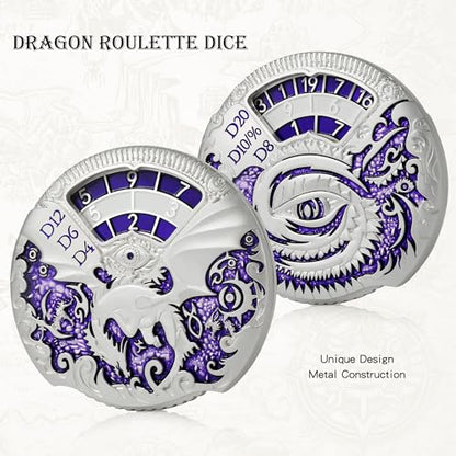 DNDND Dungeons and Dragons Roulette Spinner Dice 7-in-1 Spinner Metal D&D Dice Set with Gorgeous Gift Box for Dungeons and Dragon and Tabletop Game (Silver with Purple) - color: Dragon Silver Purple