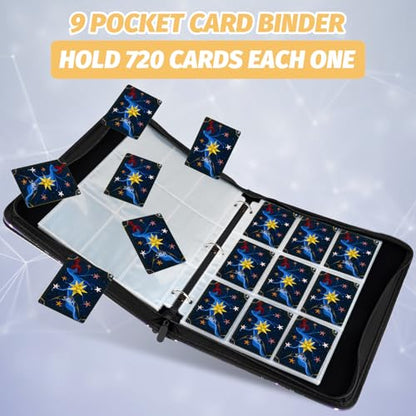 720 Pockets Round Ring Trading Card Binder, 9-Pocket Clear Zipper Card Album with Wrist Strap, Holds 720 Standard TCG Cards Compatible with Sports Baseball Football Game Cards (Dark Blue) - color: 9 Pocket 720 Carton Blue