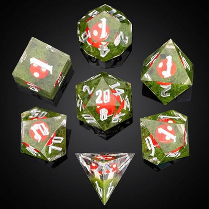 Cusdie Sharp Edge DND Dice, 7 PCs Red Mushroom Dice Set D&D D20 D12 D10 D8 D6 D4, Handcrafted Polyhedral Dice Set for RPG and Other Table Games(Red Mushroom) - color: Red Mushroom