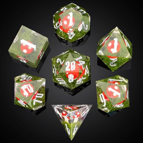 Cusdie Sharp Edge DND Dice, 7 PCs Red Mushroom Dice Set D&D D20 D12 D10 D8 D6 D4, Handcrafted Polyhedral Dice Set for RPG and Other Table Games(Red Mushroom) - color: Red Mushroom