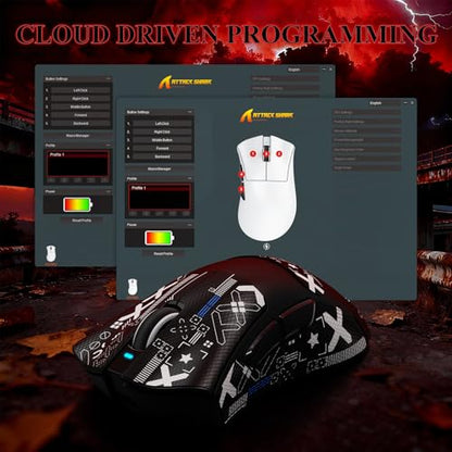 MAMBASNAKE Attack Shark V3 PRO 62g Superlight Wireless Gaming Mouse,RGB Charging Dock,BK52820 Tri-Mode BT/2.4G Wireless/Wired Mouse with Grip Tape,25000DPI,5 Programmable Buttons for Pc/Mac,Black PRO - color: Black&Stickers