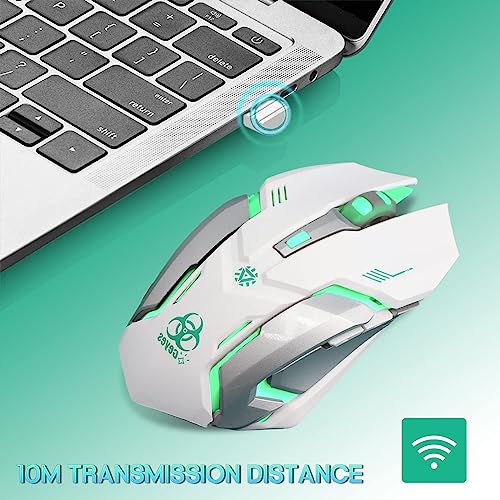 VEGCOO White Wireless Gaming Mouse, Silent Click Wireless Mouse with 3 Level DPI, Rechargeable Computer Mice with Colorful RGB LED Lights and Side Buttons for Laptop and Desktop - color: White