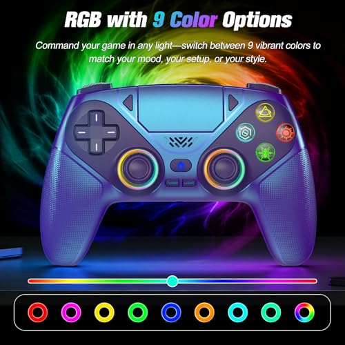 Gamrombo RGB Wireless Controller for PS5/PC – Bluetooth Gamepad with Turbo, Macro, Dual Vibration, 6-Axis Motion, 3.5mm Audio Jack & 1000mAh Battery - color: Metal Blue