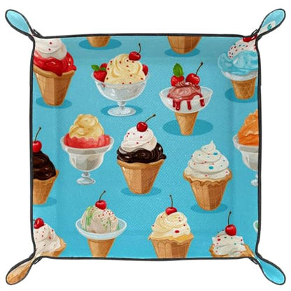 Ice Cream Pattern Dice Tray PU Leather Dice Rolling Tray Folding Dice Holder for Dice Games, Like RPG, DND and Other Table Games - color: Multi 1