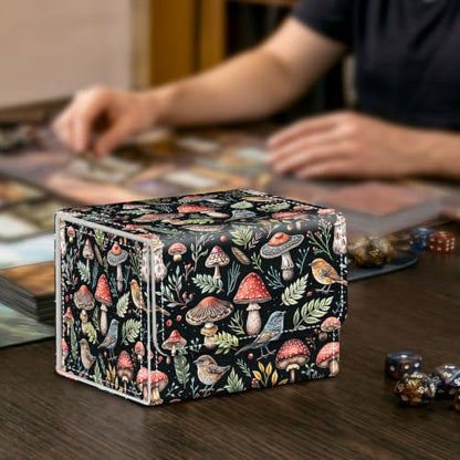 Card Deck Box for MTG Trading Cards with Magnetic Closure,Premium Card Storage Box Case Cover for TCG CCG Magic Cards,Mushroom and Birds - color: Mushroom and Birds