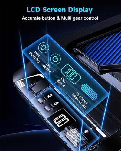 Laptop Cooling Pad with Dual Core Cooler, Gaming Laptop Cooler with 5.5in 2 Powerful Turbofan(9500 RPM), Fast Cooling Laptop 12-21in, 5 Height Stands, 100 Gear Speed, LCD Screen, RGB, Phone Holder