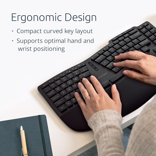 Kensington Pro Fit Ergo Wireless Keyboard KB675, Ergonomic, Rechargeable, Bluetooth & 2.4GHz Connection, Programmable Keys, Black, K75491US | Ergonomic layout, rechargeable, Bluetooth and 2.4GHz connection, programmable keys - style: rechargeable keyboard
