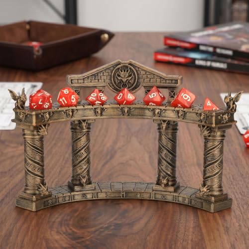 Polyhedral Dice Holder for DND, Board Games and Tabletop RPG Sessions | Hand-Painted Antique Bronze Dragon Display, 14-Piece Dice Organizer with Lower Tier for Miniatures and Accessories, AF1198B - color: Dice Display Stand B