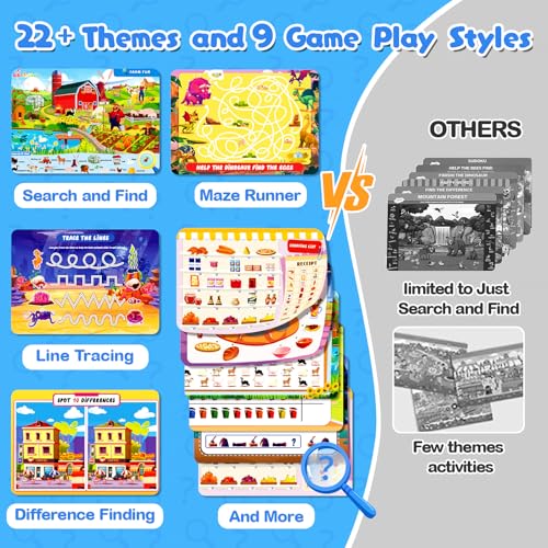 Baobrava Search and Find Game Books, Flash Cards, Preschool Learning Activities for Kids Age 3-8, Travel Games Toys for Road Trip Car Airplane, Educational Seek Activity Birthday Gifts for Boys Girls - style: Search and Find Book Game