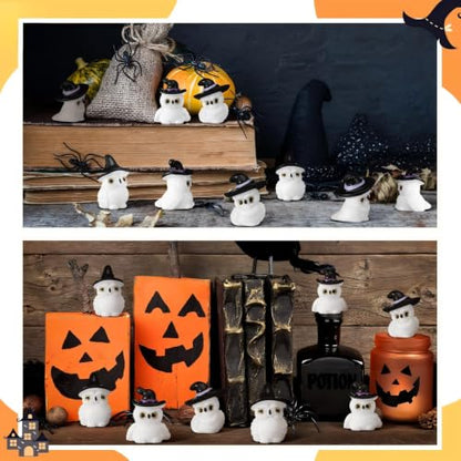 Soulchen 50pcs Halloween Mini Resin Figures Bulk Tiny Resin Owl Figures Little Small Miniatures to Hide White Owl in Witch Hat Craft for Halloween Party Gifts Bag Fillers Decor - style: Owl