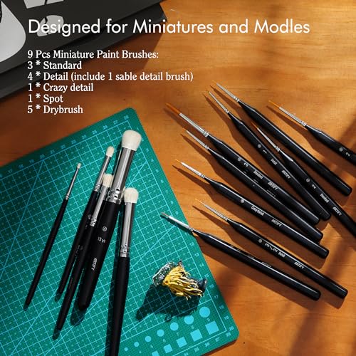 ARTIFY Miniature Drybrush Paint Brush Set: 14-Piece Round Small Detail Model Paintbrushes, Thin Mini Tiny Micro Paint Brushes for Miniature Painting - color: Black